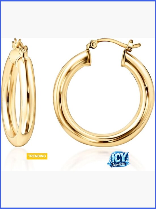 Jewelry - 18K Gold Plated 4MM Solid Hoop Earrings High Polish Tarnish Free